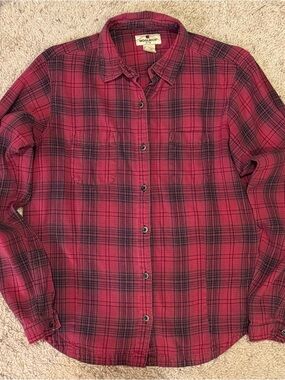 Woolrich Women’s Medium Y2K Red Black Plaid Flannel Shirt 100% Cotton 2006
